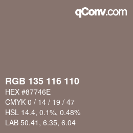 颜色代码: RGB 135 116 110 | qconv.com