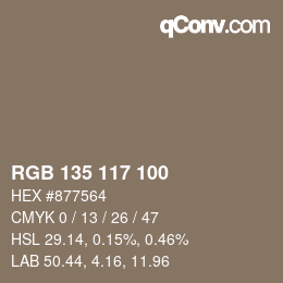 Color code: RGB 135 117 100 | qconv.com