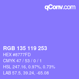 カラーコード: RGB 135 119 253 | qconv.com