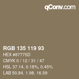 Color code: RGB 135 119 93 | qconv.com