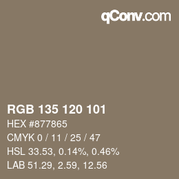 カラーコード: RGB 135 120 101 | qconv.com