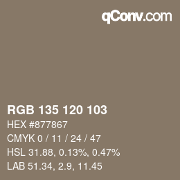 Color code: RGB 135 120 103 | qconv.com