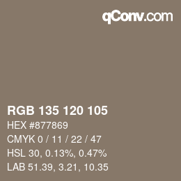 Color code: RGB 135 120 105 | qconv.com