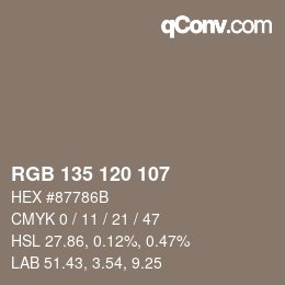 Color code: RGB 135 120 107 | qconv.com