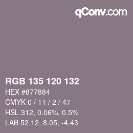 颜色代码: RGB 135 120 132 | qconv.com