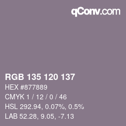 颜色代码: RGB 135 120 137 | qconv.com
