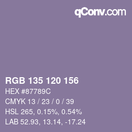 颜色代码: RGB 135 120 156 | qconv.com