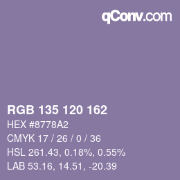 颜色代码: RGB 135 120 162 | qconv.com