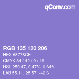 颜色代码: RGB 135 120 206 | qconv.com