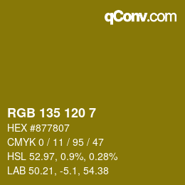 カラーコード: RGB 135 120 7 | qconv.com