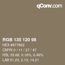 カラーコード: RGB 135 120 98 | qconv.com