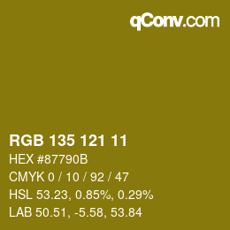 Color code: RGB 135 121 11 | qconv.com