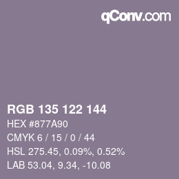 颜色代码: RGB 135 122 144 | qconv.com