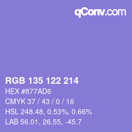 カラーコード: RGB 135 122 214 | qconv.com