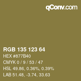 Color code: RGB 135 123 64 | qconv.com