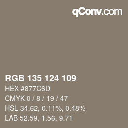 Farbcode: RGB 135 124 109 | qconv.com