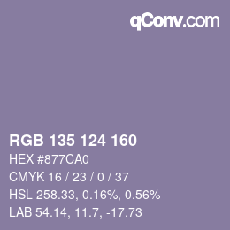 颜色代码: RGB 135 124 160 | qconv.com