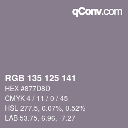 Código de color: RGB 135 125 141 | qconv.com