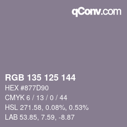 Color code: RGB 135 125 144 | qconv.com