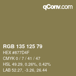 Farbcode: RGB 135 125 79 | qconv.com