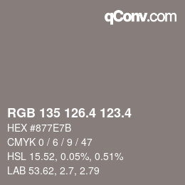 カラーコード: RGB 135 126.4 123.4 | qconv.com