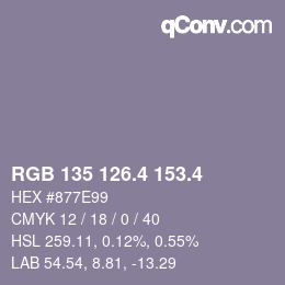 カラーコード: RGB 135 126.4 153.4 | qconv.com