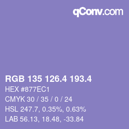 カラーコード: RGB 135 126.4 193.4 | qconv.com