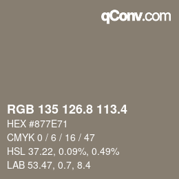 カラーコード: RGB 135 126.8 113.4 | qconv.com