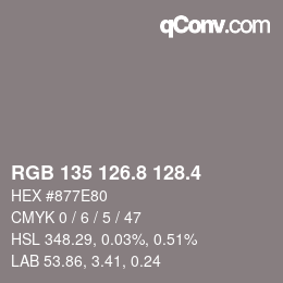 カラーコード: RGB 135 126.8 128.4 | qconv.com