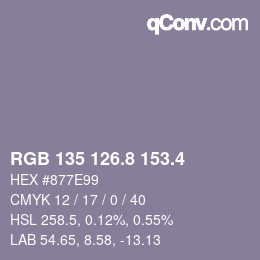 カラーコード: RGB 135 126.8 153.4 | qconv.com