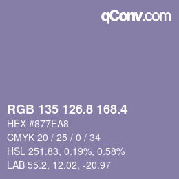 カラーコード: RGB 135 126.8 168.4 | qconv.com