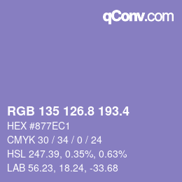 カラーコード: RGB 135 126.8 193.4 | qconv.com