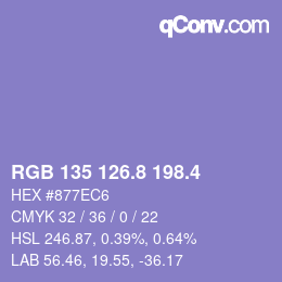 カラーコード: RGB 135 126.8 198.4 | qconv.com