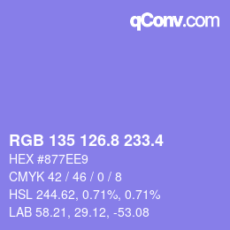 カラーコード: RGB 135 126.8 233.4 | qconv.com