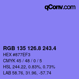 カラーコード: RGB 135 126.8 243.4 | qconv.com