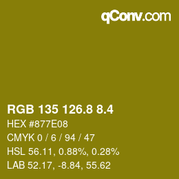 カラーコード: RGB 135 126.8 8.4 | qconv.com