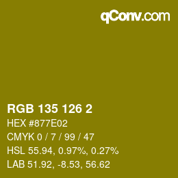 カラーコード: RGB 135 126 2 | qconv.com