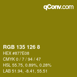 颜色代码: RGB 135 126 8 | qconv.com