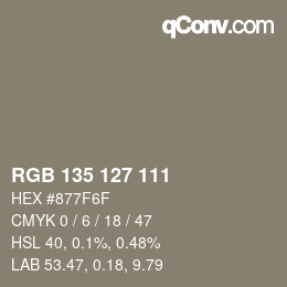 Color code: RGB 135 127 111 | qconv.com