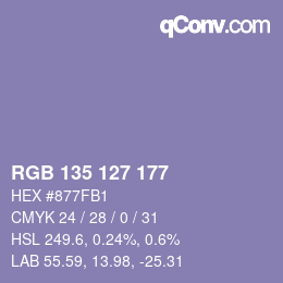 Color code: RGB 135 127 177 | qconv.com