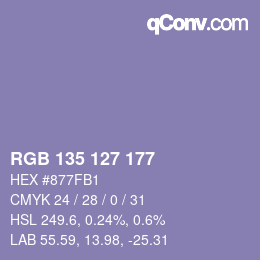 颜色代码: RGB 135 127 177 | qconv.com