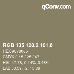 カラーコード: RGB 135 128.2 101.6 | qconv.com