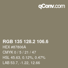 カラーコード: RGB 135 128.2 106.6 | qconv.com
