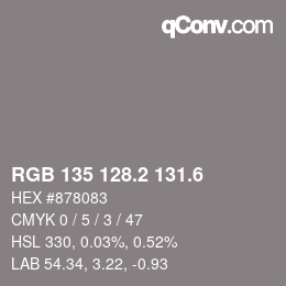 カラーコード: RGB 135 128.2 131.6 | qconv.com