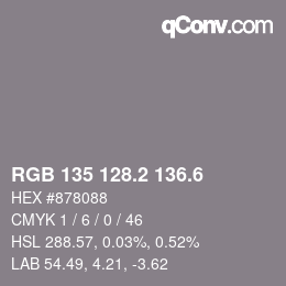 カラーコード: RGB 135 128.2 136.6 | qconv.com