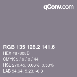 カラーコード: RGB 135 128.2 141.6 | qconv.com