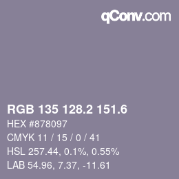 カラーコード: RGB 135 128.2 151.6 | qconv.com