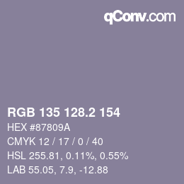 カラーコード: RGB 135 128.2 154 | qconv.com