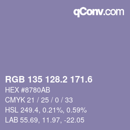カラーコード: RGB 135 128.2 171.6 | qconv.com