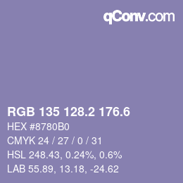 カラーコード: RGB 135 128.2 176.6 | qconv.com